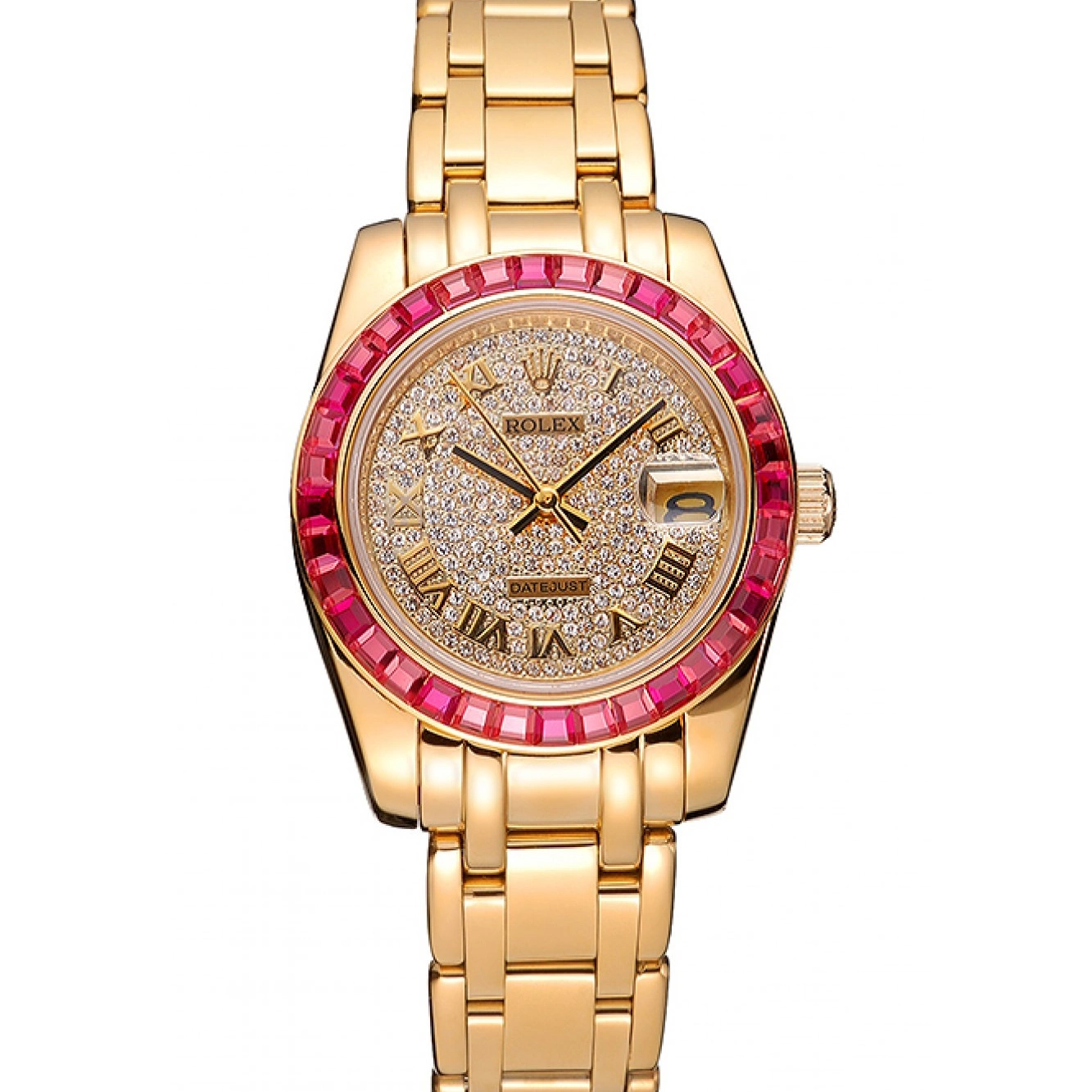 AAA Replica Watches Case 622835 Bracelet Rolex Gold Jewels Diamond Bezel And Dial Pink Datejust 0818